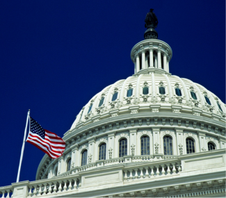 Federal capitol building dome with US flag